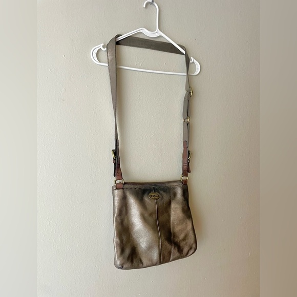 Vintage Fossil Crossbody Bag Purse Leather Metallic Bronze - Picture 4 of 9